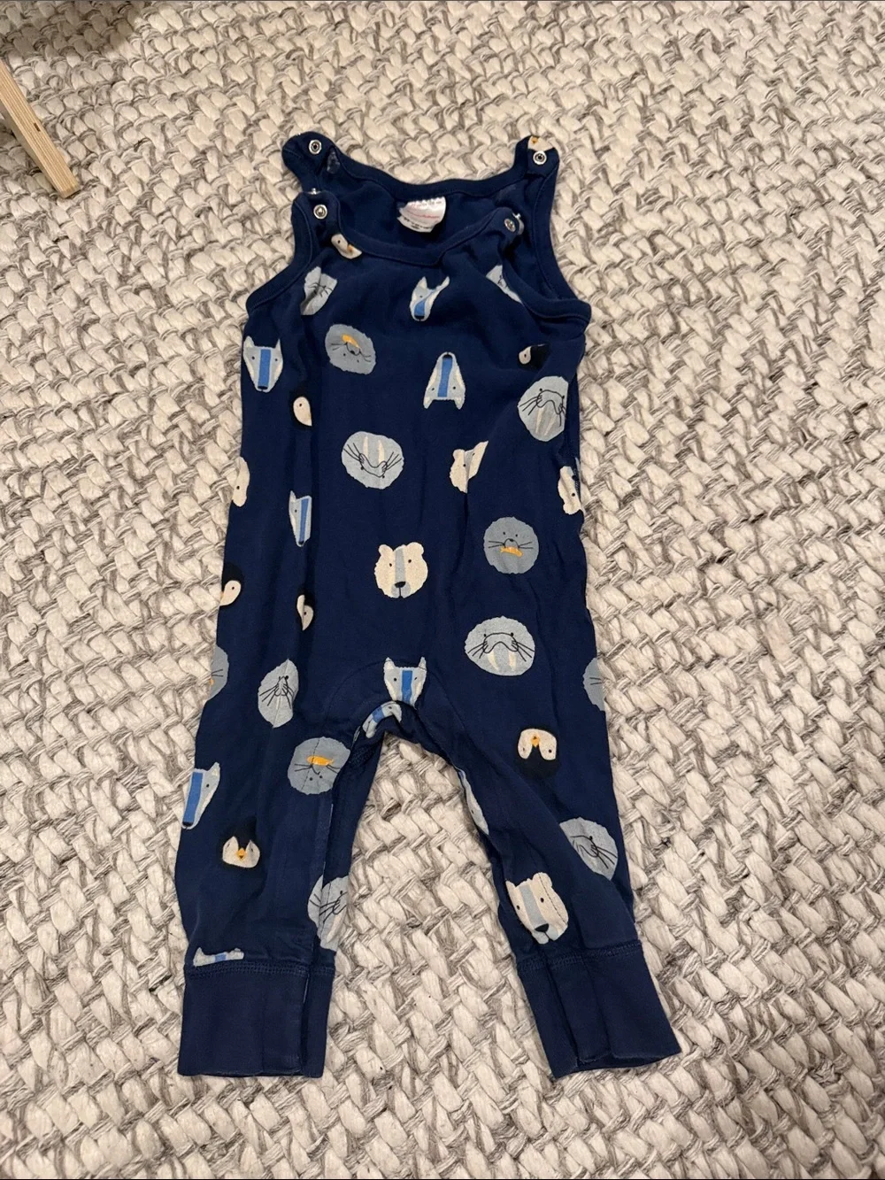 Hanna Andersson Navy Animal Face Sleeveless One-Piece overalls